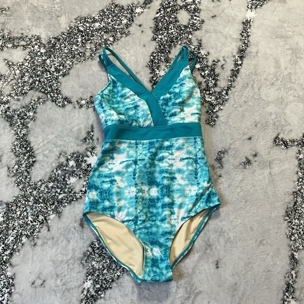 Talbots Cabana‎ Life Swimwear Womens Sz Large Tie Dye Soft Bra Spf50 Aqua Palm